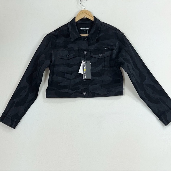 DKNY Women’s Black Camouflage Denim Jacket Size Small NWT - Picture 15 of 16